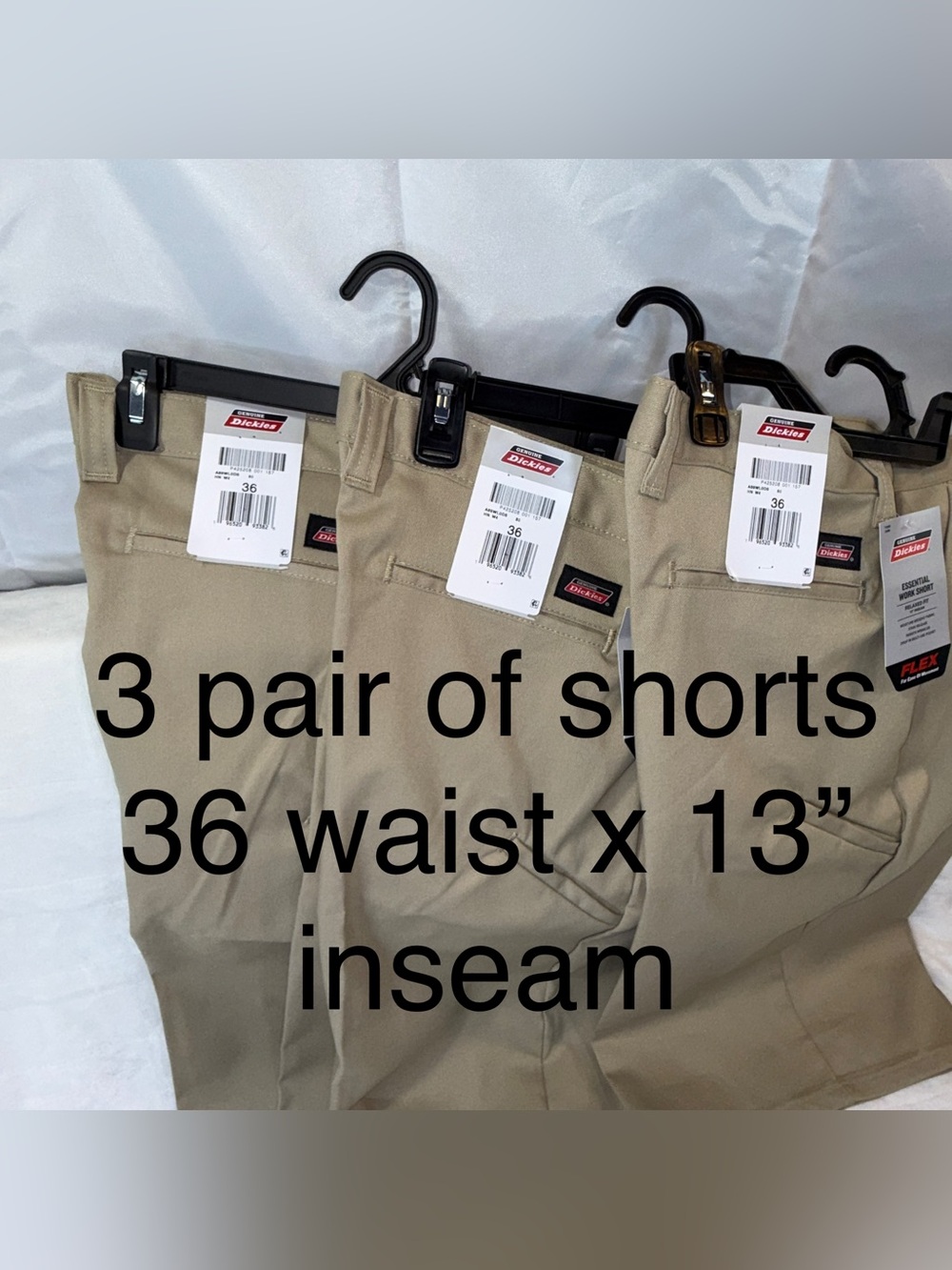 Dickies Men’s Khaki Relaxed Fit Shorts - Tan 36 waist x 13” inseam (3-Pack) new